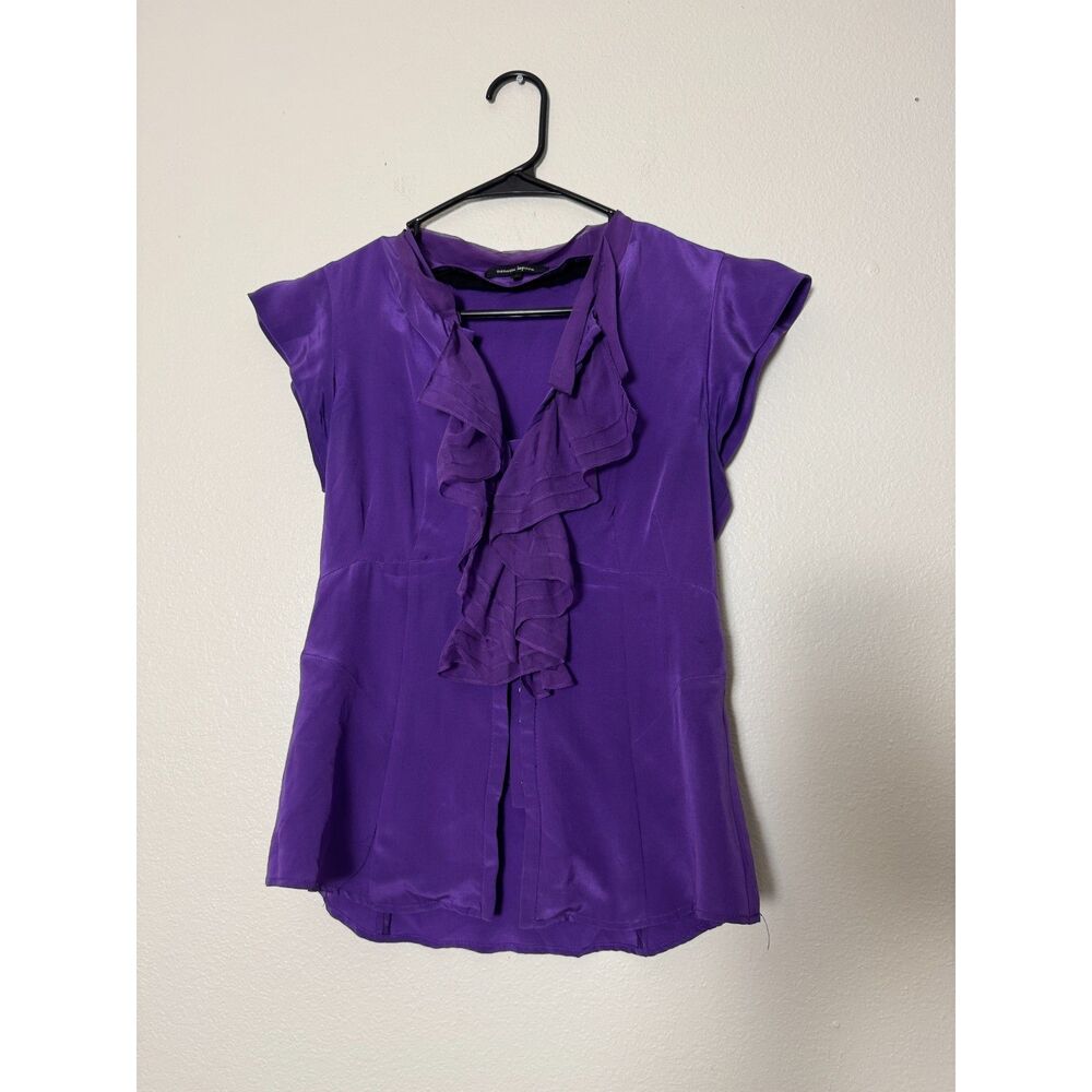 Nanette Lepore Purple Silk Ruffle Blouse Womens Size 2‎ Cap Sleeve